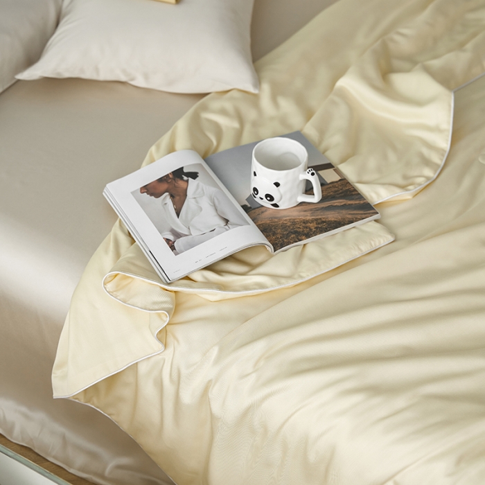 91家纺网 家纺一手货源 找家纺 莱福仕 2024新款莫代尔卡通刺绣夏被 萌宝-杏子黄