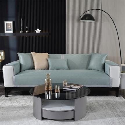 91家纺网 家纺一手货源 找家纺 共鸣 2023新款宽包边冰丝冰藤沙发垫 冰丝绿