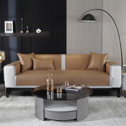 91家纺网 家纺一手货源 找家纺 共鸣 2023新款宽包边冰丝冰藤沙发垫 冰藤咖