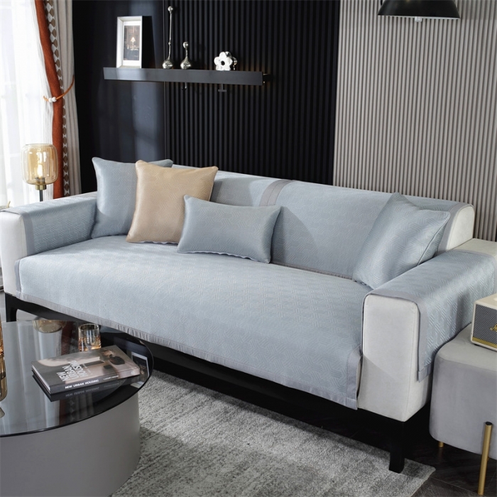 91家纺网 家纺一手货源 找家纺 共鸣 2023新款宽包边冰丝冰藤沙发垫 冰丝灰