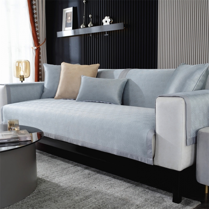 91家纺网 家纺一手货源 找家纺 共鸣 2023新款宽包边冰丝冰藤沙发垫 冰丝灰