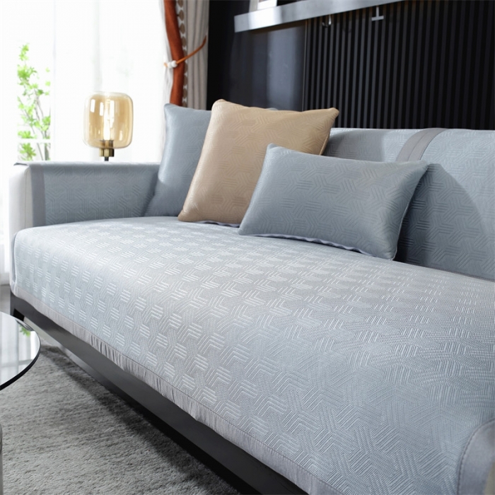 91家纺网 家纺一手货源 找家纺 共鸣 2023新款宽包边冰丝冰藤沙发垫 冰丝灰