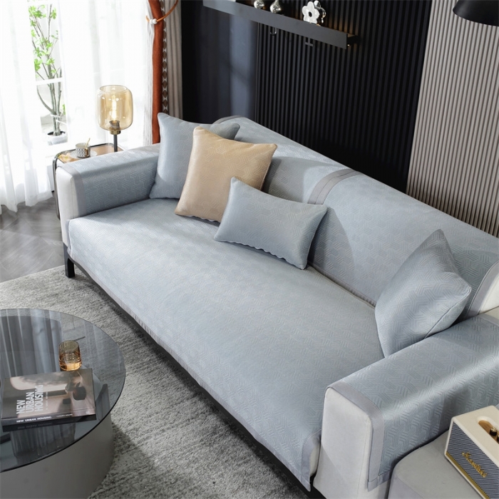 91家纺网 家纺一手货源 找家纺 共鸣 2023新款宽包边冰丝冰藤沙发垫 冰丝灰