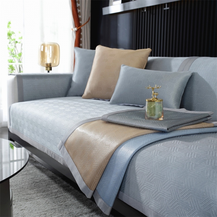 91家纺网 家纺一手货源 找家纺 共鸣 2023新款宽包边冰丝冰藤沙发垫 冰丝灰