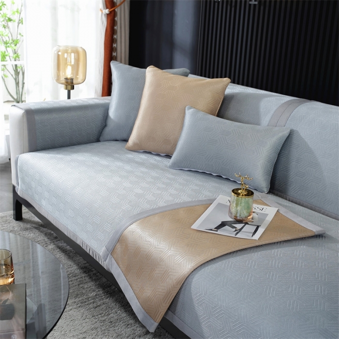 91家纺网 家纺一手货源 找家纺 共鸣 2023新款宽包边冰丝冰藤沙发垫 冰丝灰