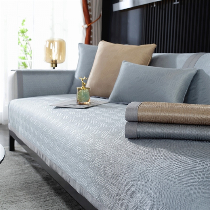 91家纺网 家纺一手货源 找家纺 共鸣 2023新款宽包边冰丝冰藤沙发垫 冰丝灰