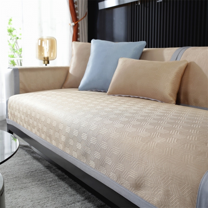 91家纺网 家纺一手货源 找家纺 共鸣 2023新款宽包边冰丝冰藤沙发垫 冰丝金