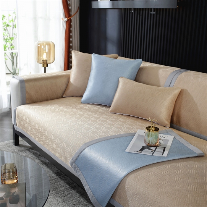 91家纺网 家纺一手货源 找家纺 共鸣 2023新款宽包边冰丝冰藤沙发垫 冰丝金