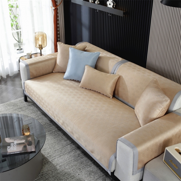 91家纺网 家纺一手货源 找家纺 共鸣 2023新款宽包边冰丝冰藤沙发垫 冰丝金