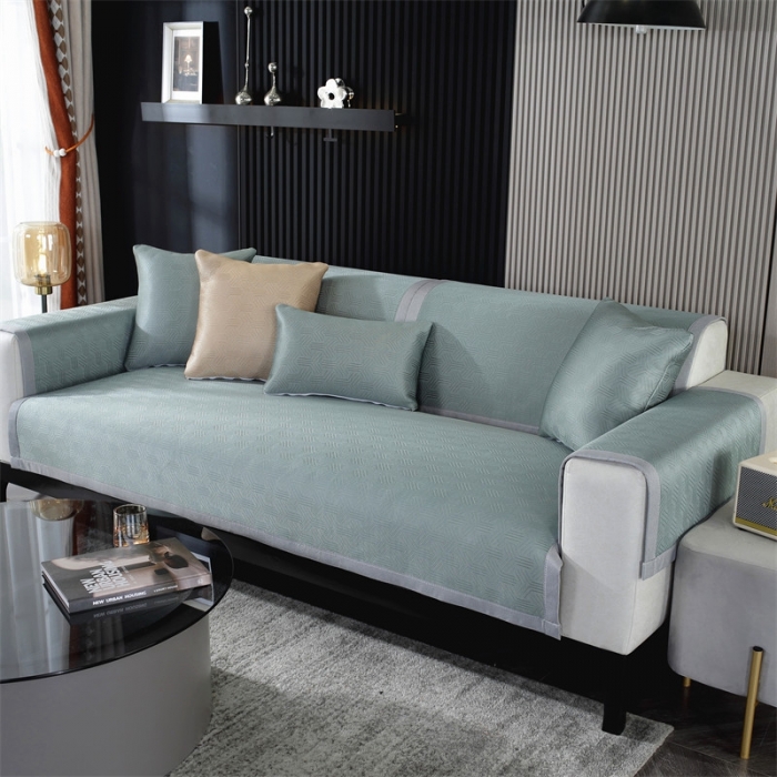 91家纺网 家纺一手货源 找家纺 共鸣 2023新款宽包边冰丝冰藤沙发垫 冰丝绿