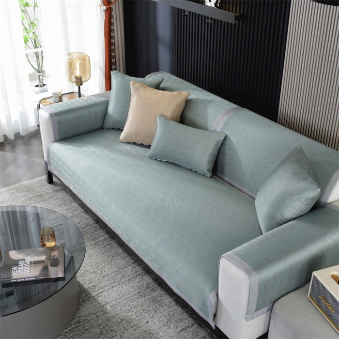 91家纺网 家纺一手货源 找家纺 共鸣 2023新款宽包边冰丝冰藤沙发垫 冰丝绿