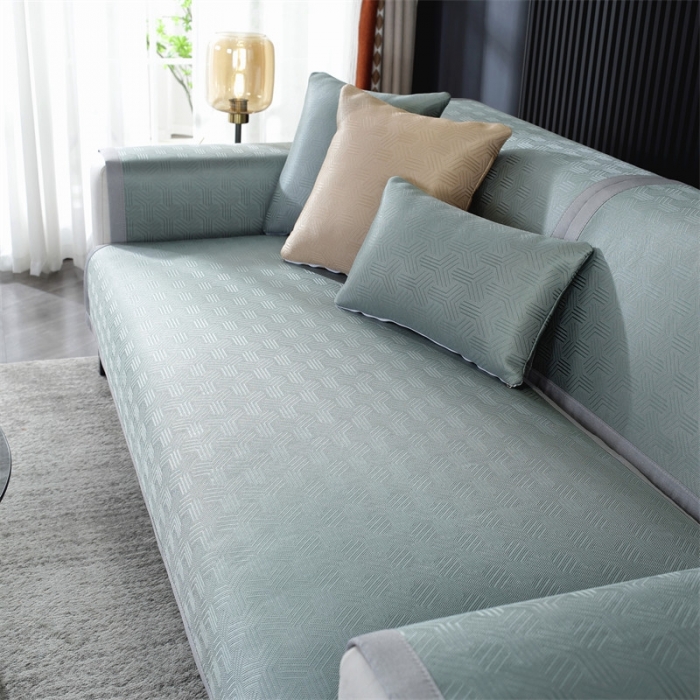 91家纺网 家纺一手货源 找家纺 共鸣 2023新款宽包边冰丝冰藤沙发垫 冰丝绿