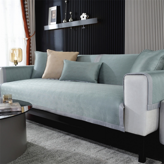 91家纺网 家纺一手货源 找家纺 共鸣 2023新款宽包边冰丝冰藤沙发垫 冰丝绿