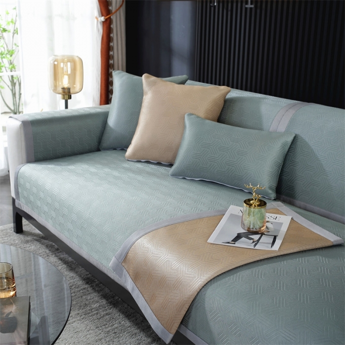 91家纺网 家纺一手货源 找家纺 共鸣 2023新款宽包边冰丝冰藤沙发垫 冰丝绿