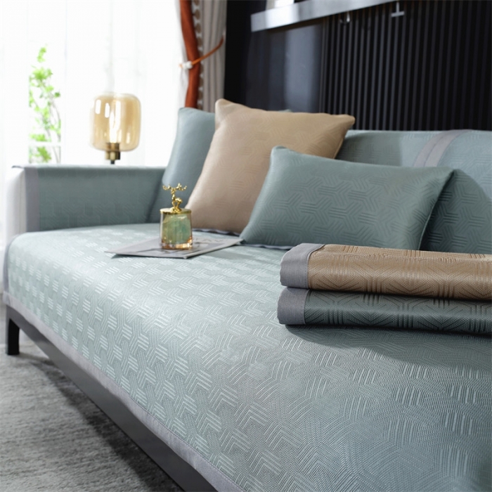 91家纺网 家纺一手货源 找家纺 共鸣 2023新款宽包边冰丝冰藤沙发垫 冰丝绿