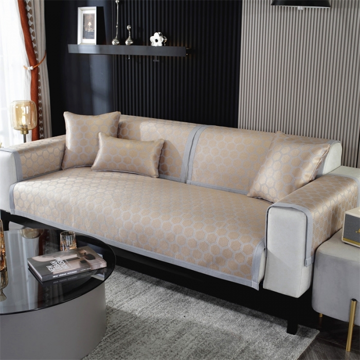 91家纺网 家纺一手货源 找家纺 共鸣 2023新款宽包边冰丝冰藤沙发垫 冰藤金