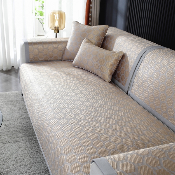 91家纺网 家纺一手货源 找家纺 共鸣 2023新款宽包边冰丝冰藤沙发垫 冰藤金