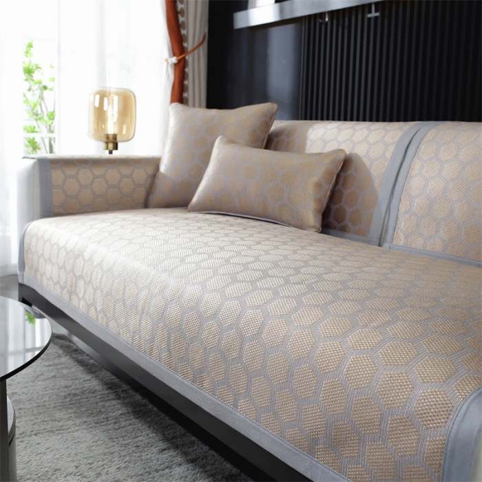 91家纺网 家纺一手货源 找家纺 共鸣 2023新款宽包边冰丝冰藤沙发垫 冰藤金