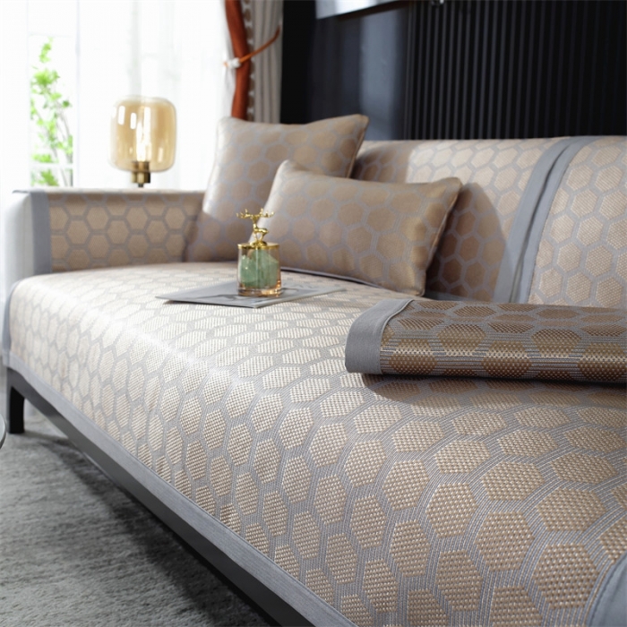 91家纺网 家纺一手货源 找家纺 共鸣 2023新款宽包边冰丝冰藤沙发垫 冰藤金