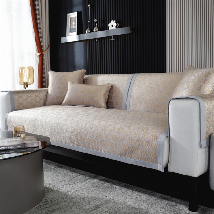 91家纺网 家纺一手货源 找家纺 共鸣 2023新款宽包边冰丝冰藤沙发垫 冰藤金