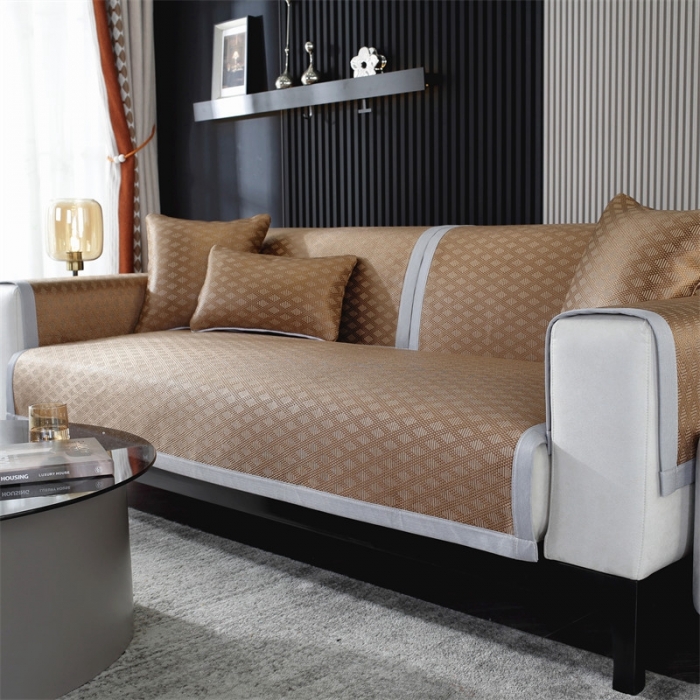 91家纺网 家纺一手货源 找家纺 共鸣 2023新款宽包边冰丝冰藤沙发垫 冰藤咖