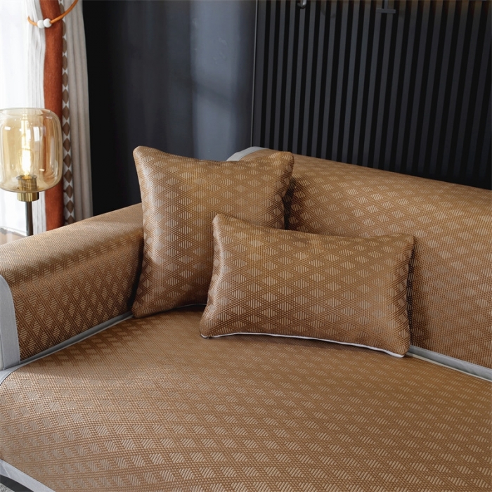 91家纺网 家纺一手货源 找家纺 共鸣 2023新款宽包边冰丝冰藤沙发垫 冰藤咖