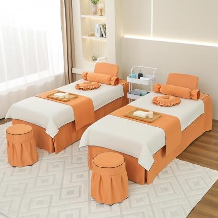 维琪尔 2023新款精梳棉美容床罩多件套 白拼橘