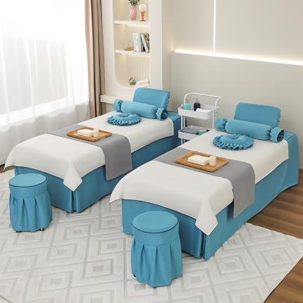 维琪尔 2023新款精梳棉美容床罩多件套 白拼蓝