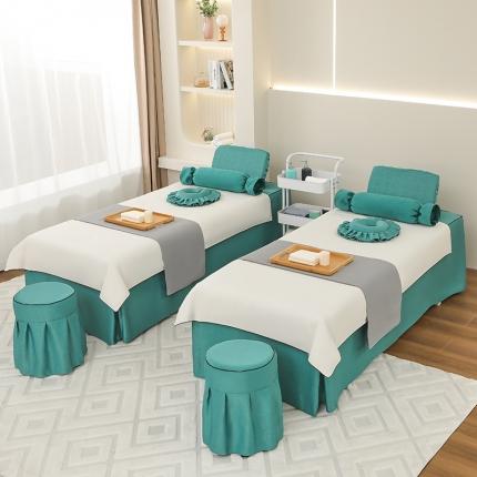 维琪尔 2023新款精梳棉美容床罩多件套 白拼绿