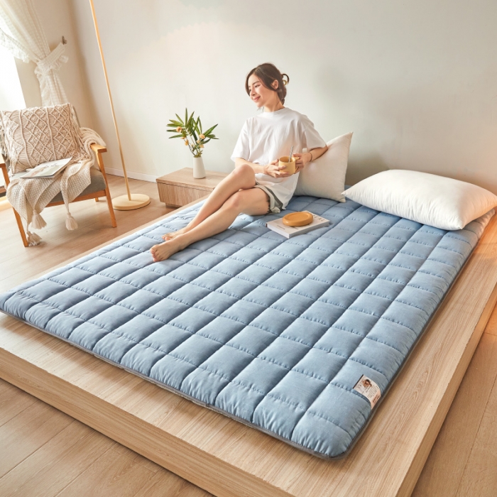 91家纺网 家纺一手货源 找家纺 亿丁点 2023新款磨毛抗压硬质棉绗缝抗压成人床垫 蓝色