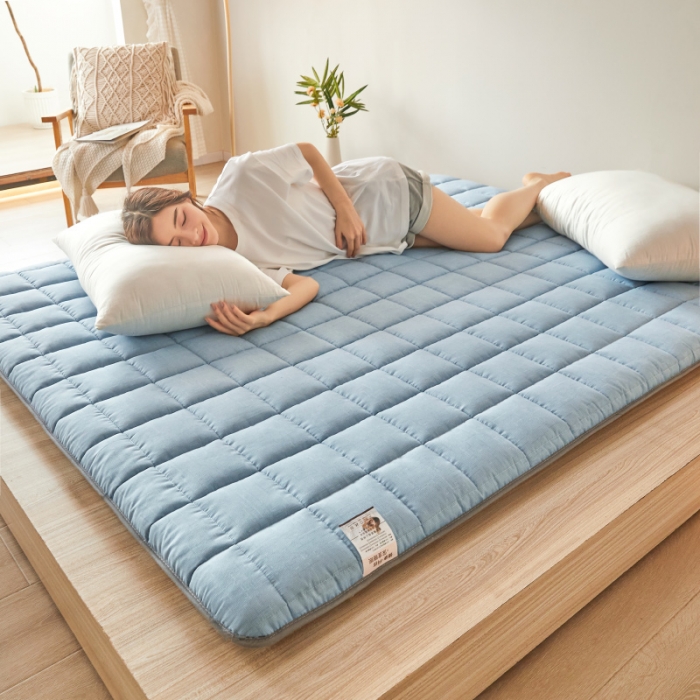 91家纺网 家纺一手货源 找家纺 亿丁点 2023新款磨毛抗压硬质棉绗缝抗压成人床垫 蓝色