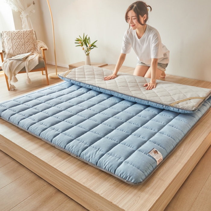 91家纺网 家纺一手货源 找家纺 亿丁点 2023新款磨毛抗压硬质棉绗缝抗压成人床垫 蓝色