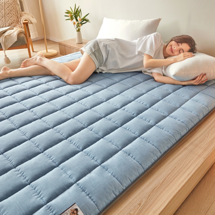 91家纺网 家纺一手货源 找家纺 亿丁点 2023新款磨毛抗压硬质棉绗缝抗压成人床垫 蓝色