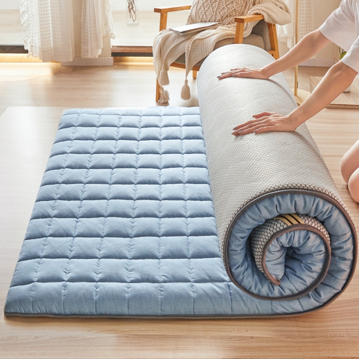 91家纺网 家纺一手货源 找家纺 亿丁点 2023新款磨毛抗压硬质棉绗缝抗压成人床垫 蓝色