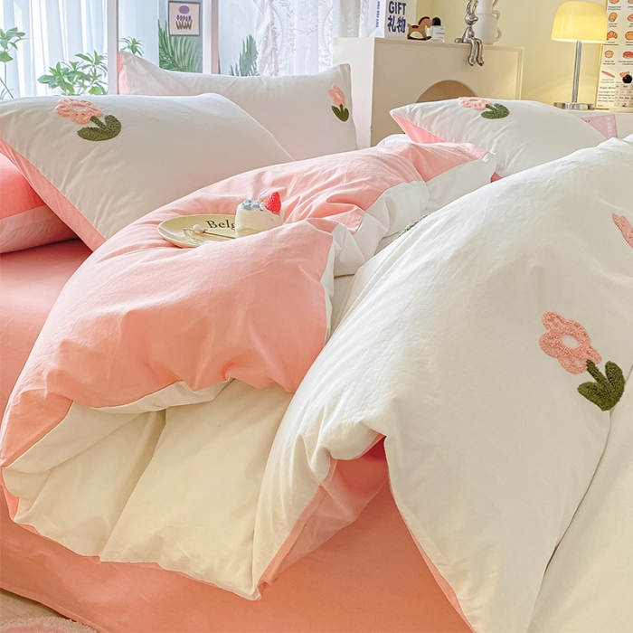 91家纺网 家纺一手货源 找家纺 （总）眠帛 2023新款A类水洗棉小清新毛巾绣四件套