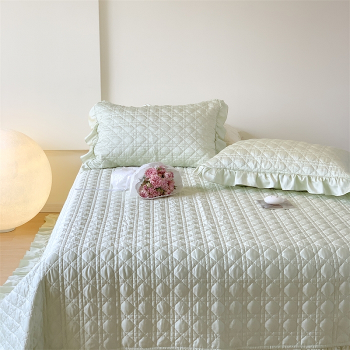 91家纺网 家纺一手货源 找家纺 优然居2023新款天丝绗缝床盖三件套 悠然绿