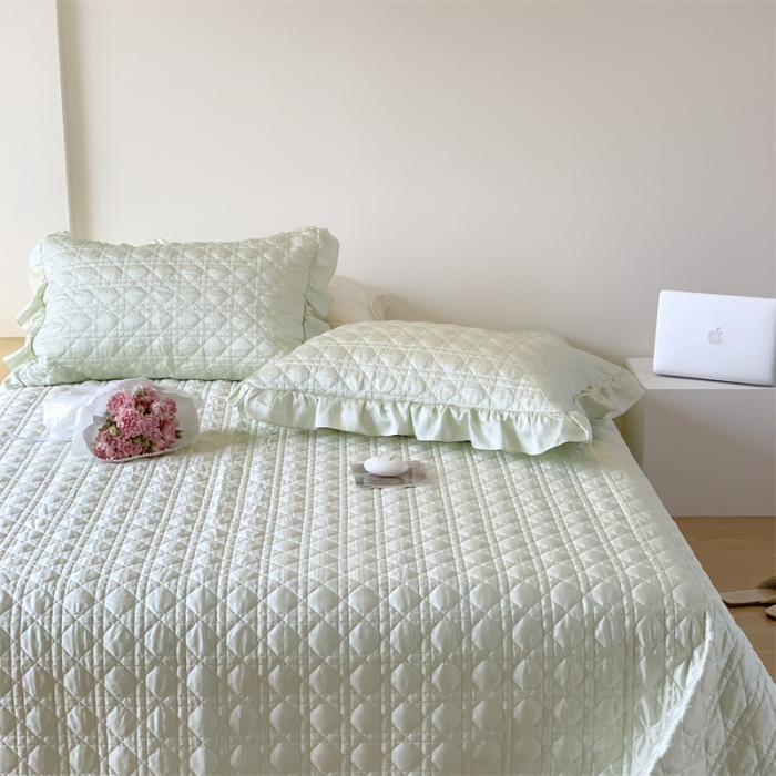 91家纺网 家纺一手货源 找家纺 优然居2023新款天丝绗缝床盖三件套 悠然绿