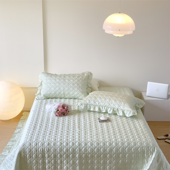 91家纺网 家纺一手货源 找家纺 优然居2023新款天丝绗缝床盖三件套 悠然绿