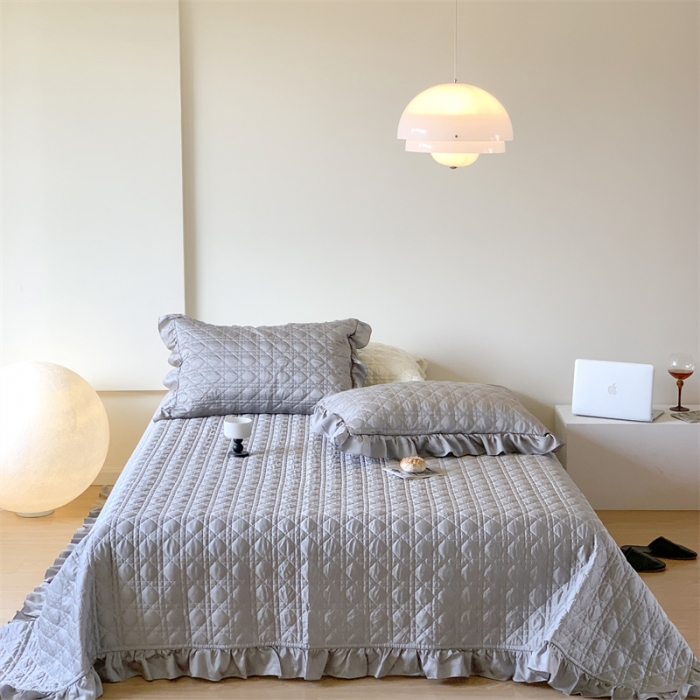 91家纺网 家纺一手货源 找家纺 优然居2023新款天丝绗缝床盖三件套 珠光灰