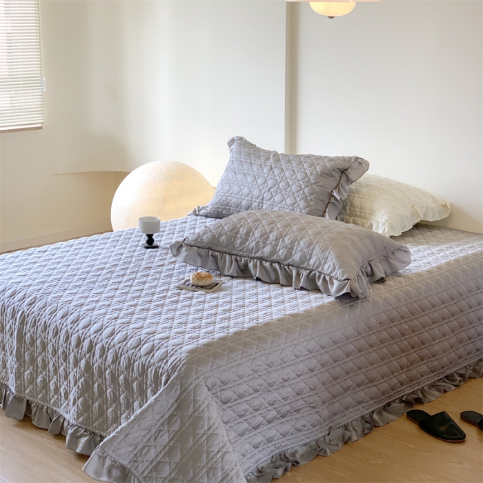 91家纺网 家纺一手货源 找家纺 优然居2023新款天丝绗缝床盖三件套 珠光灰