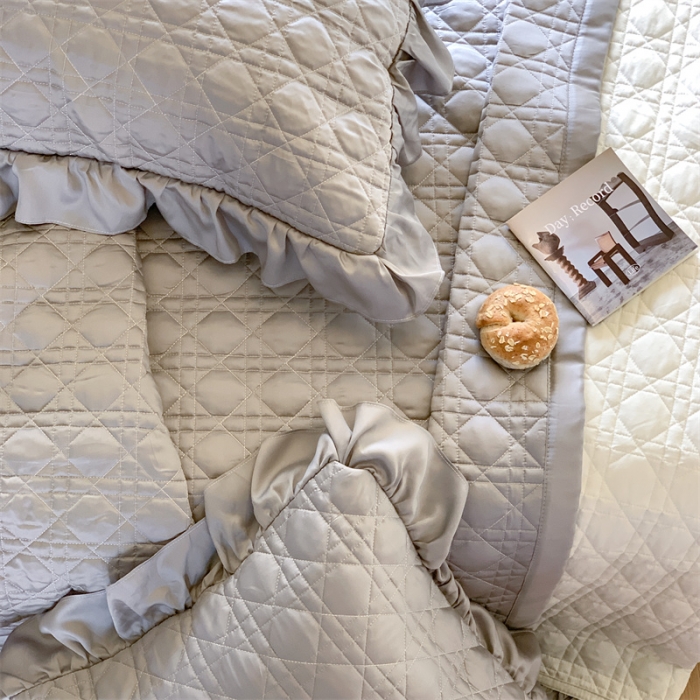 91家纺网 家纺一手货源 找家纺 优然居2023新款天丝绗缝床盖三件套 珠光灰