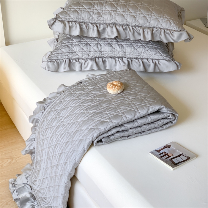 91家纺网 家纺一手货源 找家纺 优然居2023新款天丝绗缝床盖三件套 珠光灰