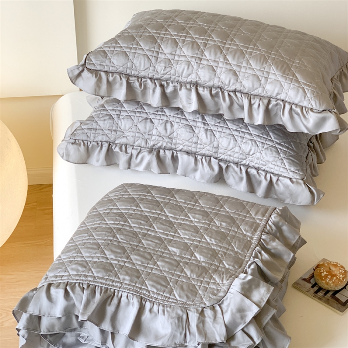 91家纺网 家纺一手货源 找家纺 优然居2023新款天丝绗缝床盖三件套 珠光灰