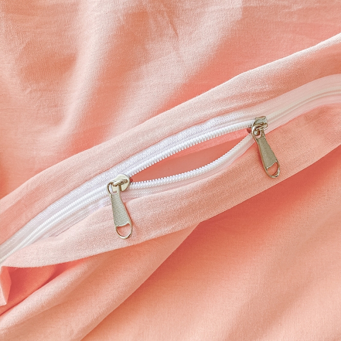 91家纺网 家纺一手货源 找家纺 眠帛 2023新款A类水洗棉小清新毛巾绣四件套 郁金香奶油粉