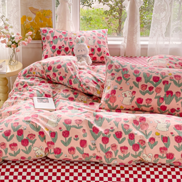 91家纺网 家纺一手货源 找家纺 感遇家纺 2023新款全棉印花四件套 休闲小兔