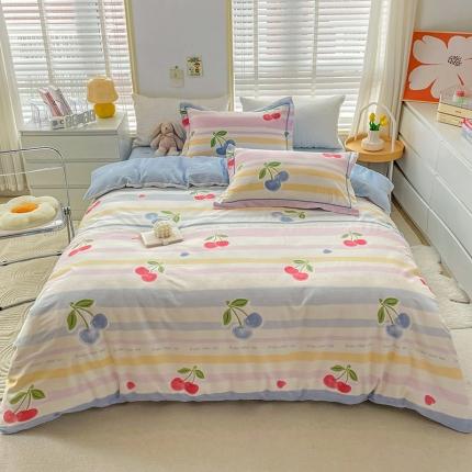 91家纺网 家纺一手货源 找家纺 乐童  2024新款网红直播爆款吊边＋一字绣工艺款四件套（八） 彩虹樱桃