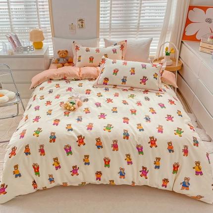 91家纺网 家纺一手货源 找家纺 乐童  2024新款网红直播爆款吊边＋一字绣工艺款四件套（八） 趣味熊仔