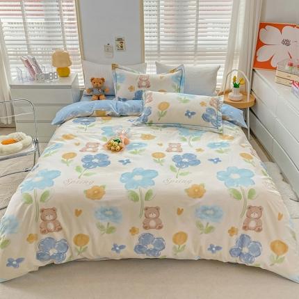 91家纺网 家纺一手货源 找家纺 乐童  2024新款网红直播爆款吊边＋一字绣工艺款四件套（八） 小熊花束