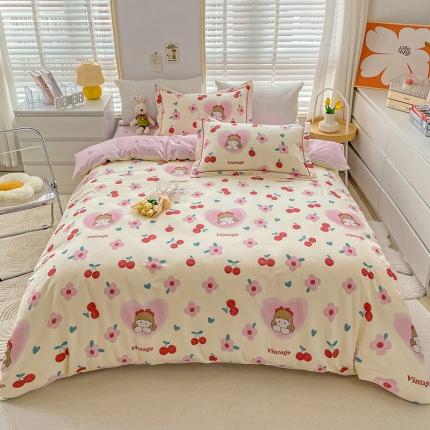 91家纺网 家纺一手货源 找家纺 乐童  2024新款网红直播爆款吊边＋一字绣工艺款四件套（八） 樱桃少女