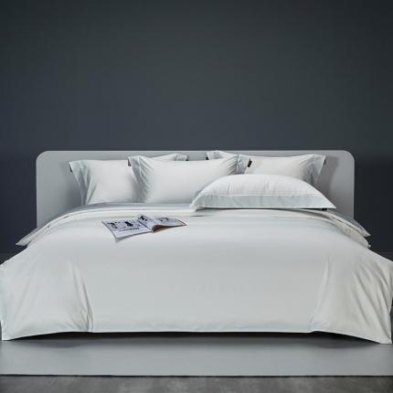 91家纺网 家纺一手货源 找家纺 莱阁亿 2023新款高支高密新疆长绒棉纯色双拼单品被套 新月白&amp;沙滩灰